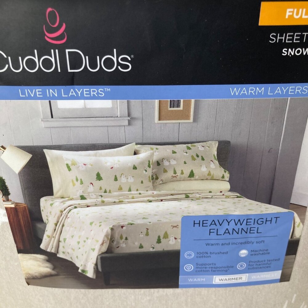 Cuddl Duds‎ Brushed Cotton Full Sheet Set In Bag Snowmen NIP